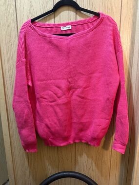 Bright Pink Scoop-Neck Knit Sweater